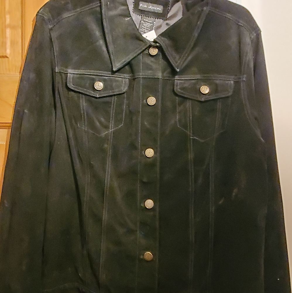 For Joseph 100% Suede Black Button up Jacket Coat / Shirt Size XL